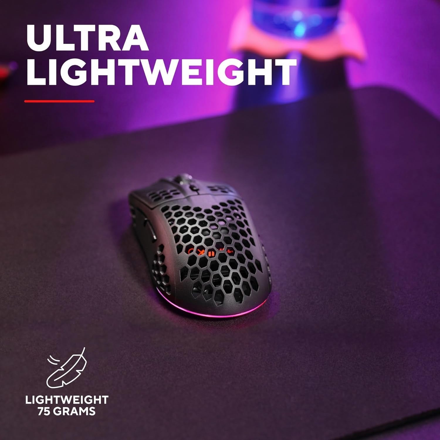 Ultralight Wireless Gaming Mouse 75g 80H RGB 4800 DPI Black
