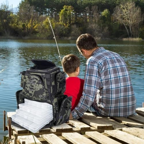 38L Fishing Tackle Backpack Waterproof with Rod Holder for Hiking & Travel