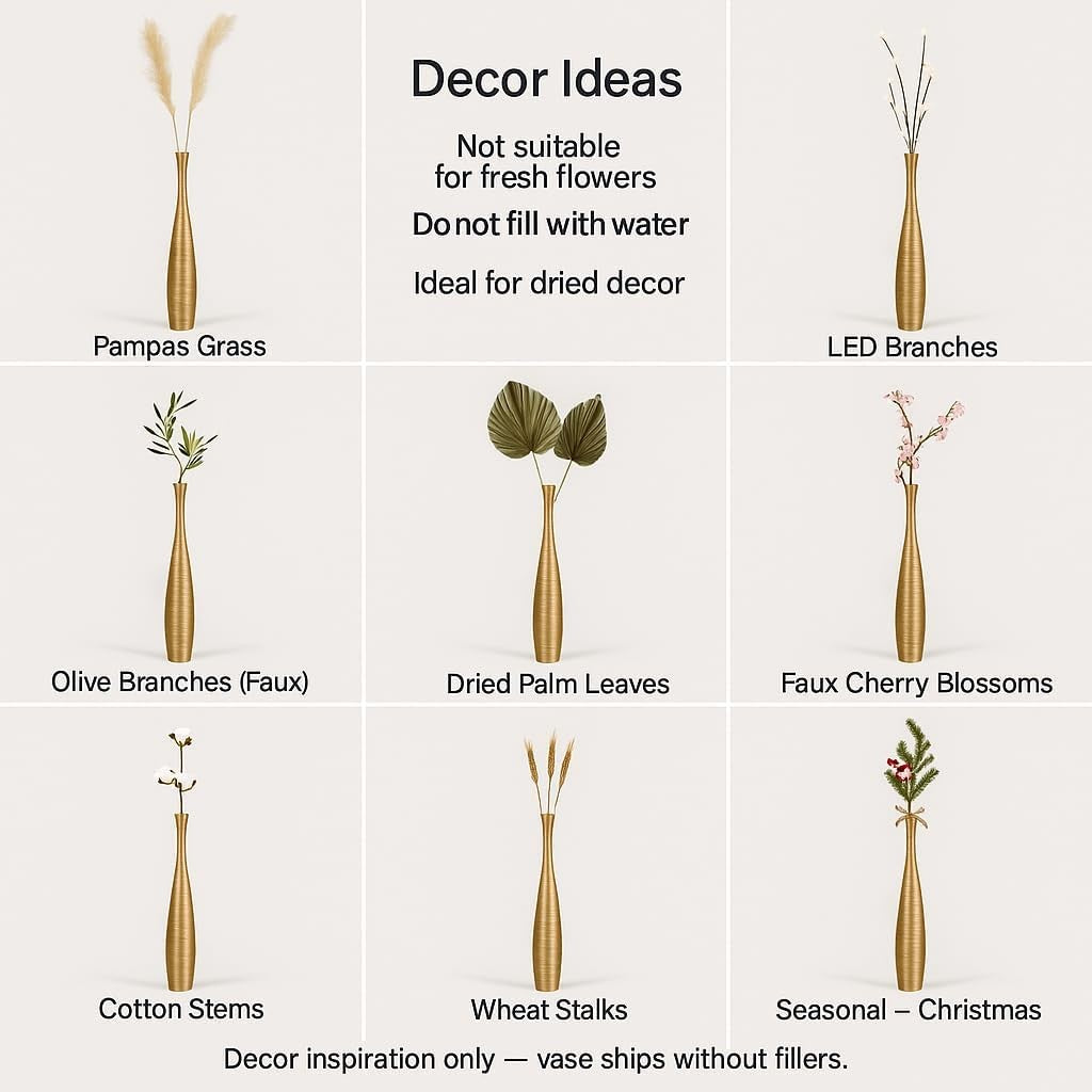 Large Gold Floor Vase 85cm Tall Wooden Decor for Pampas Grass