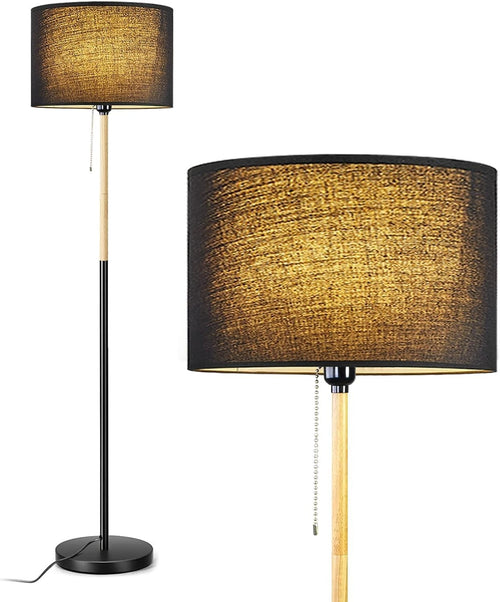 Black Farmhouse Floor Lamp Linen Shade Tall Standing Reading Light LED