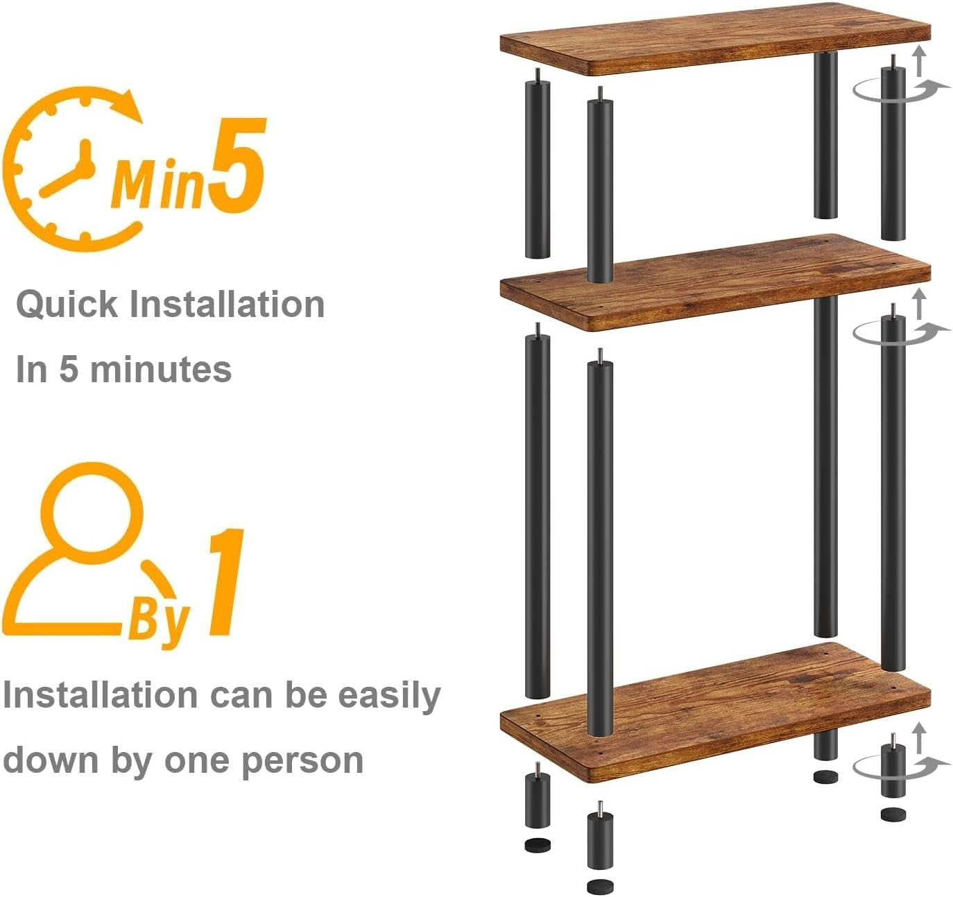 Slim 3-Tier Side Table, Space-Saving Narrow End Table for Bedroom & Living Room