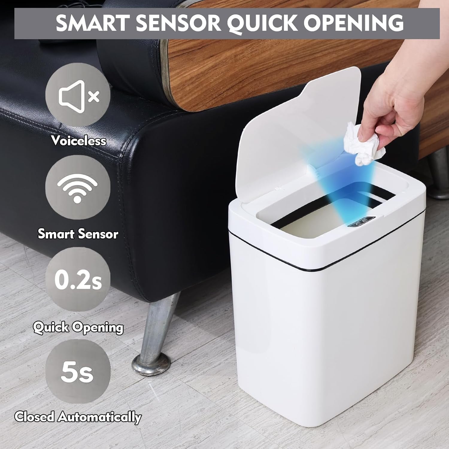 15L Automatic Motion Sensor Trash Bin Touchless White