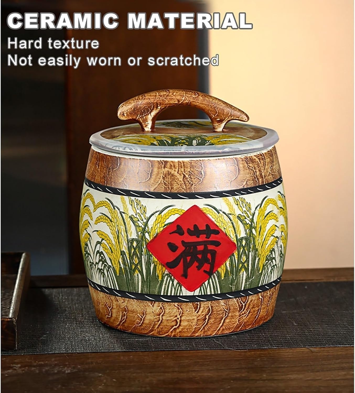 15KG Ceramic Rice Storage Bucket Airtight Grain Container