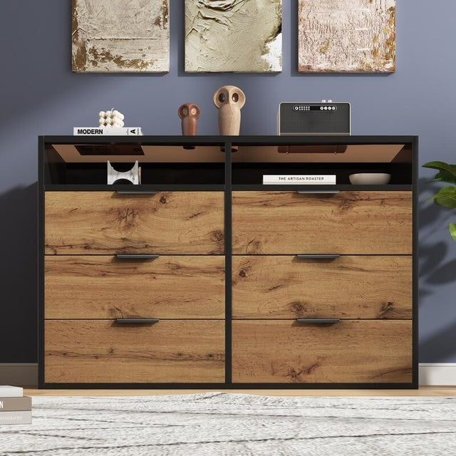 Modern 6 Drawer Sideboard Cabinet with Shelves Oak Chest Storage Unit