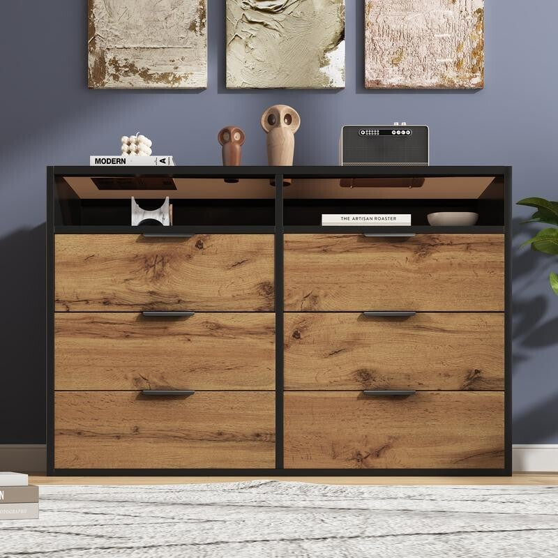 Modern 6 Drawer Sideboard Cabinet with Shelves Oak Chest Storage Unit
