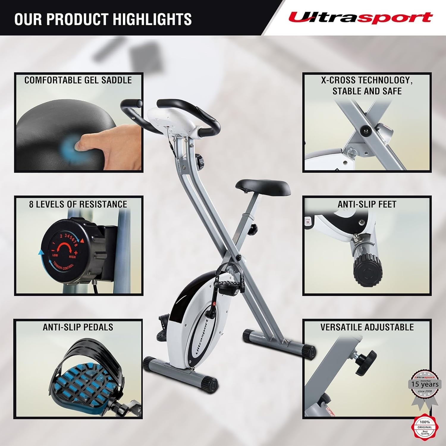 Ultrasport Folding Exercise Bike Quiet Magnetic X-Bike w/ LCD & Pulse Sensors