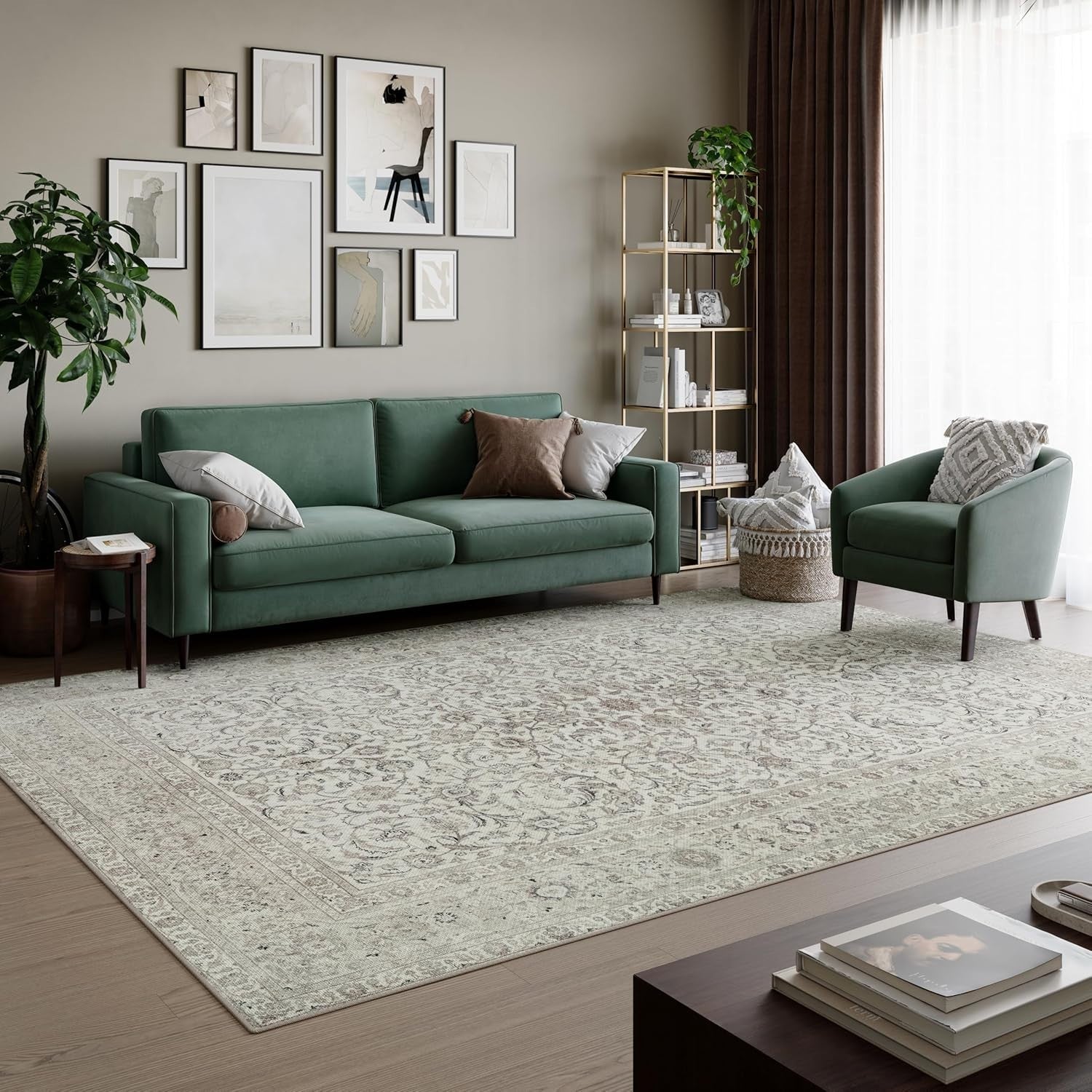 Large Washable Rug 275x366cm Non-Slip Soft Short Pile Area Carpet