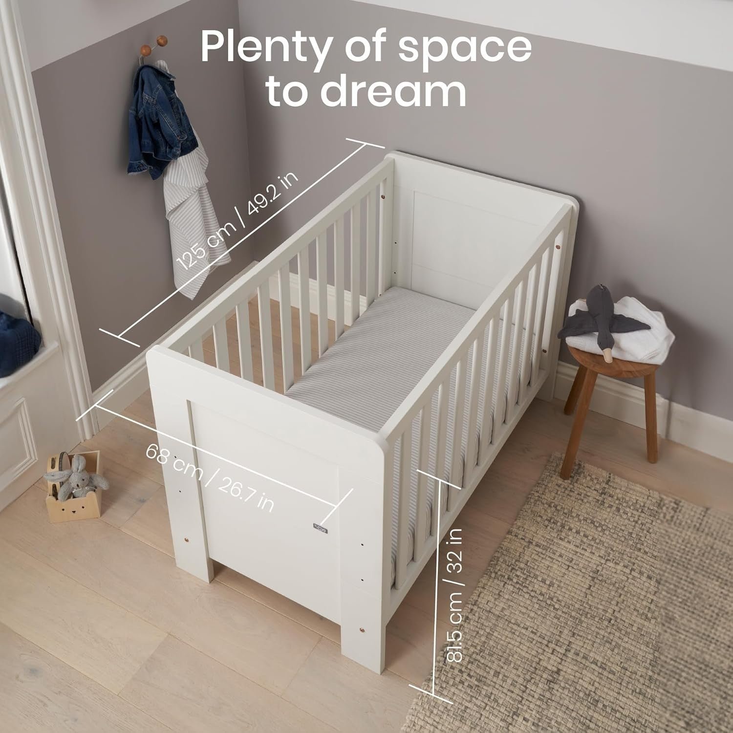 Bed Crib Toddler Day Bed Adjustable Base Wooden Convertible Cot White