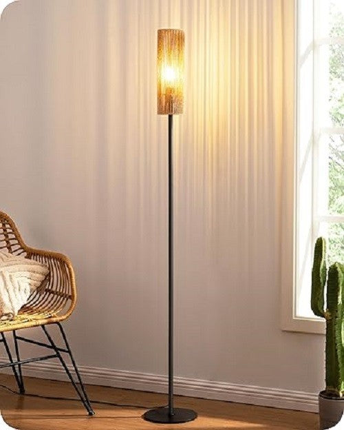 Rattan Floor Lamp Boho Standing Light Tall Rustic Bedroom Living Room