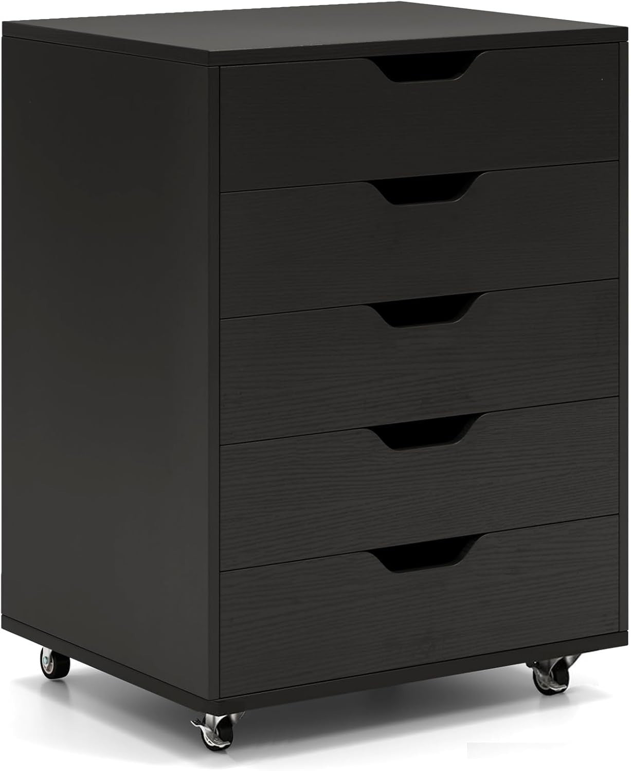 Black Mobile 5 Drawer File Cabinet Rolling Under Desk Office Storage