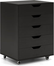 Black Mobile 5 Drawer File Cabinet Rolling Under Desk Office Storage