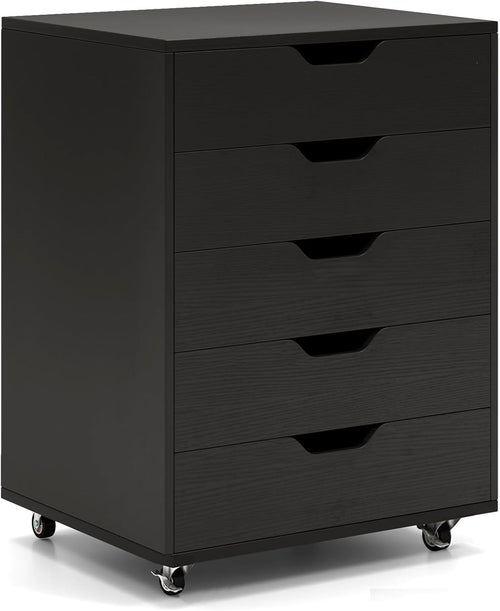Black Mobile 5 Drawer File Cabinet Rolling Under Desk Office Storage