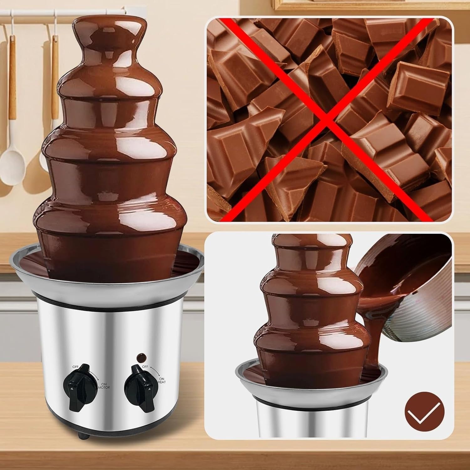 4 Tier Chocolate Fountain Machine 170W Electric Fondue Melter 220V
