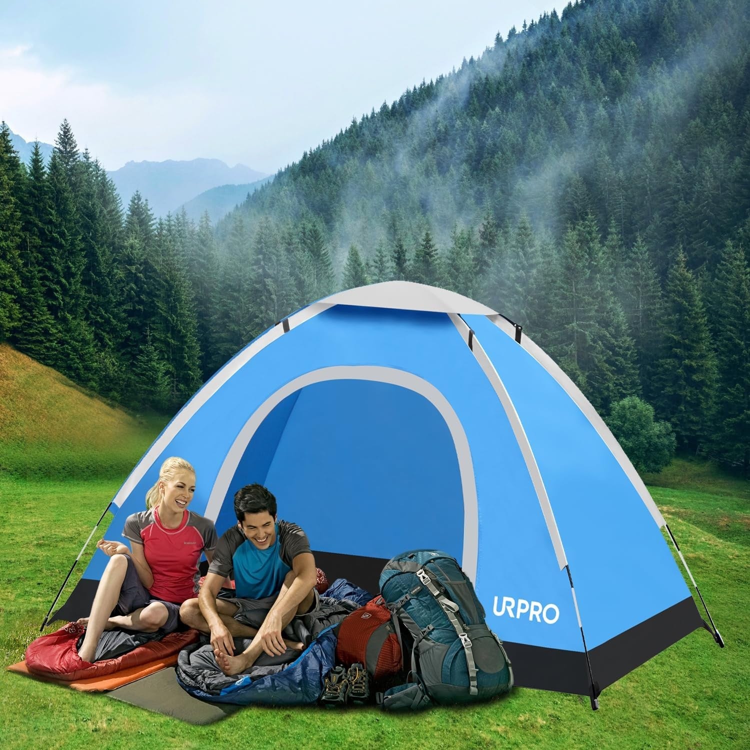 Blue 3-Person Portable Camping Tent – Lightweight Hiking Dome Tent