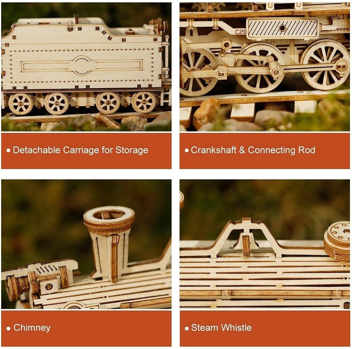 3D Steam Train Puzzle Wooden Model Kit | DIY Mechanical Build for Kids & Adults