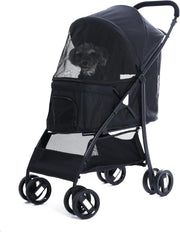Pet Stroller Foldable Lightweight Dog Cat Carrier w/ Storage & Safety Leash