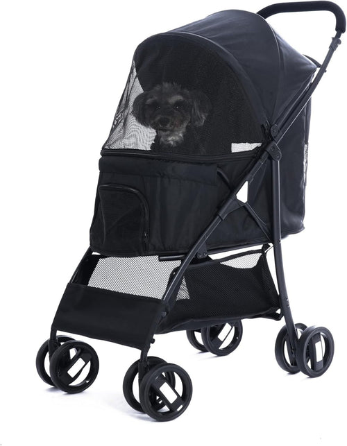 Pet Stroller Foldable Lightweight Dog Cat Carrier w/ Storage & Safety Leash