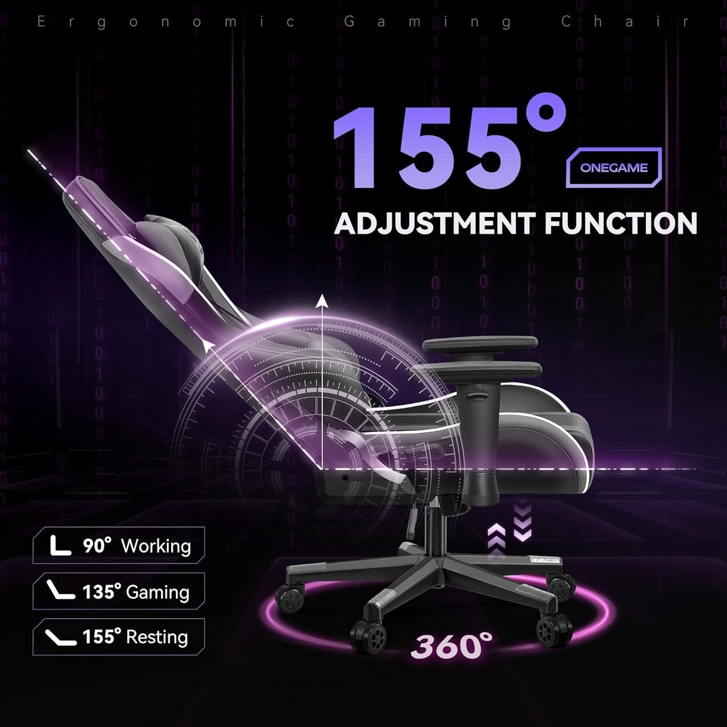 Ergonomic Grey Gaming Chair High Back Adjustable Recliner Swivel Office Home Stu