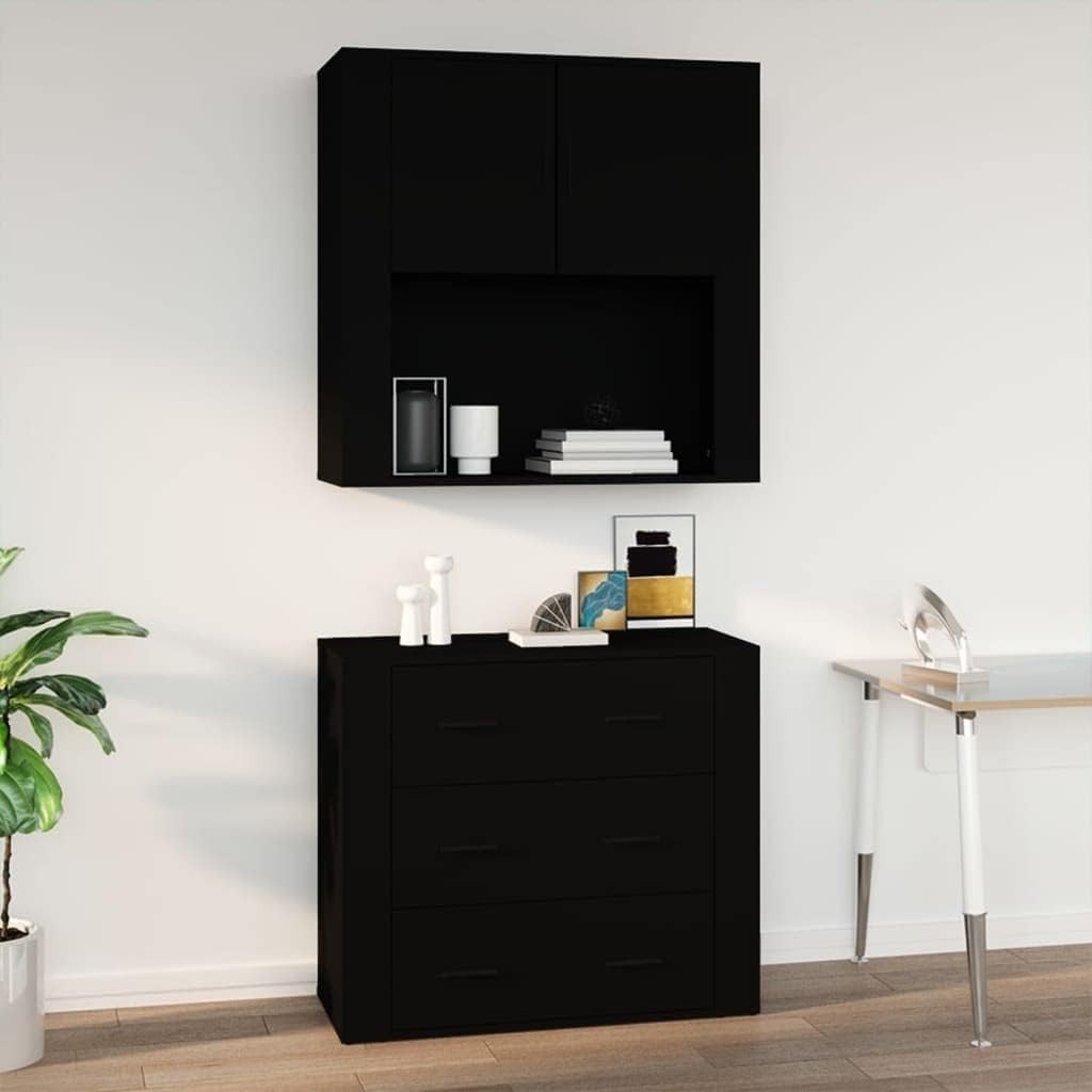 Wall-Mounted Black Living Room Cabinet with Storage & Organizer 33x80x80cm
