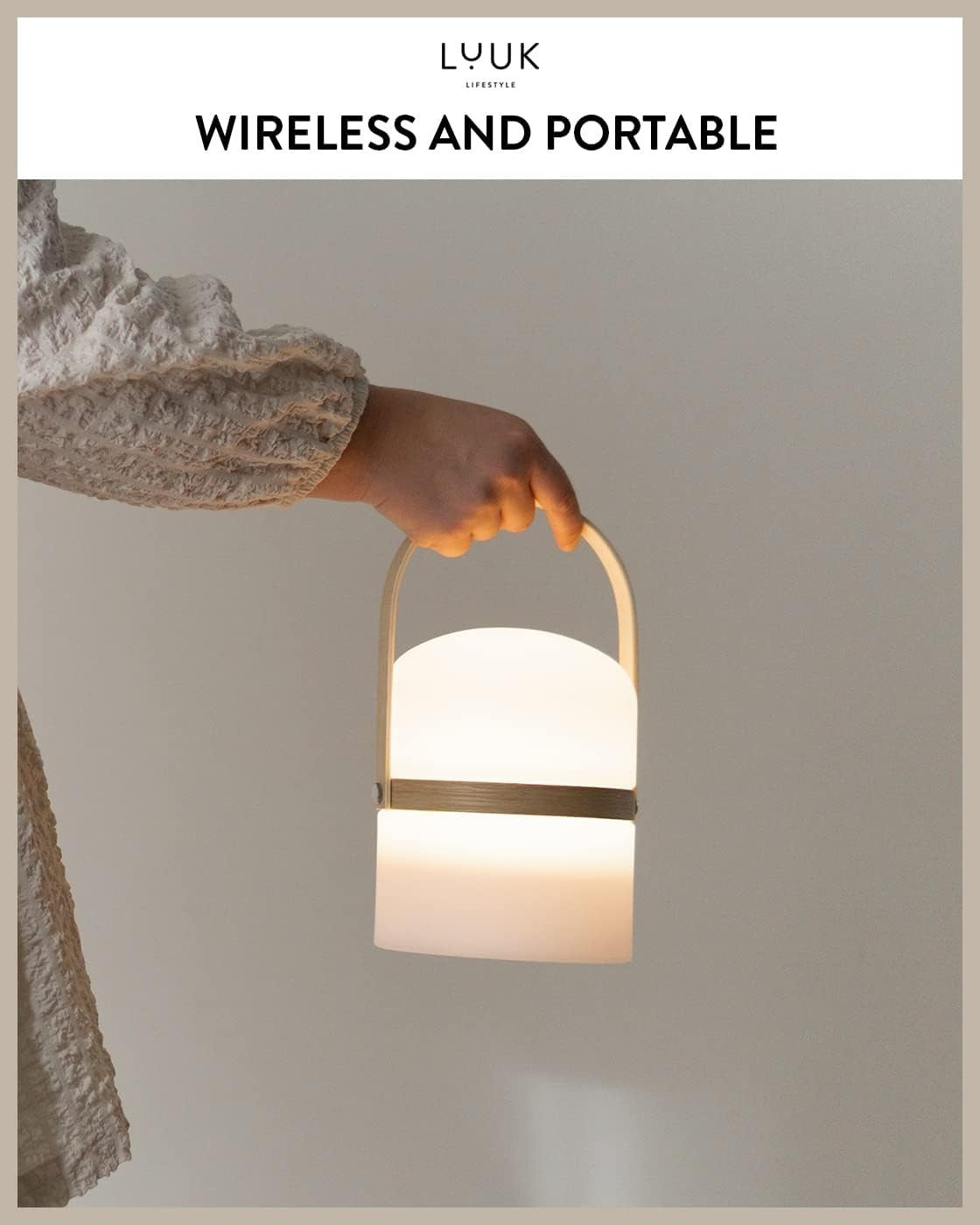 LED Lantern Wood 26.5cm Portable Rechargeable