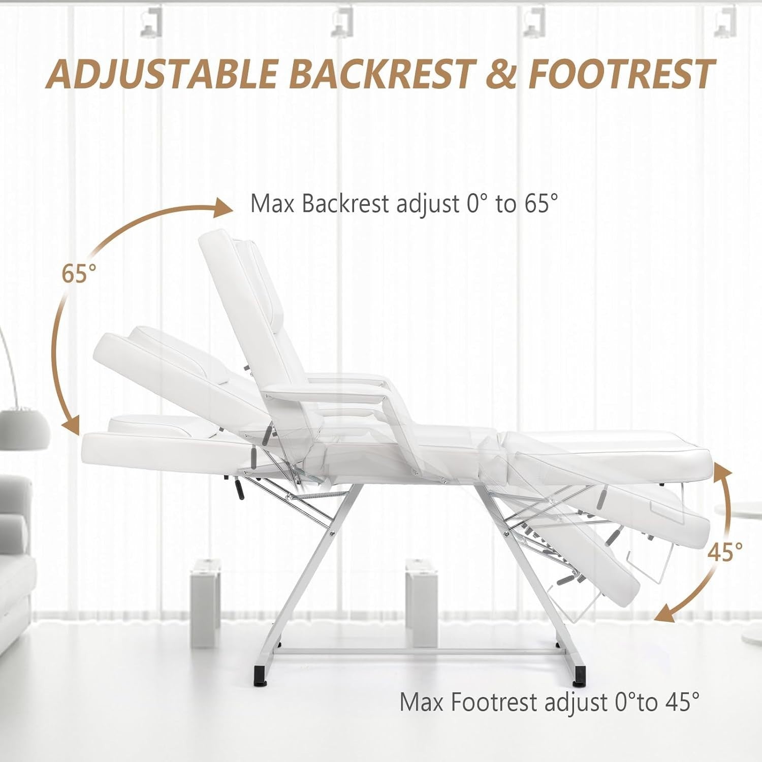 Adjustable 3-Section Massage Table with Stool Spa Facial Tattoo Beauty Bed White