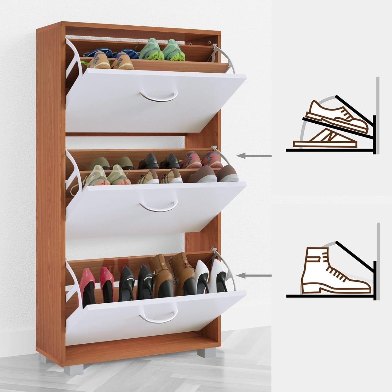Modern 3 Door Shoe Storage Cabinet – Space Saving Hallway Cupboard 115x60x24cm