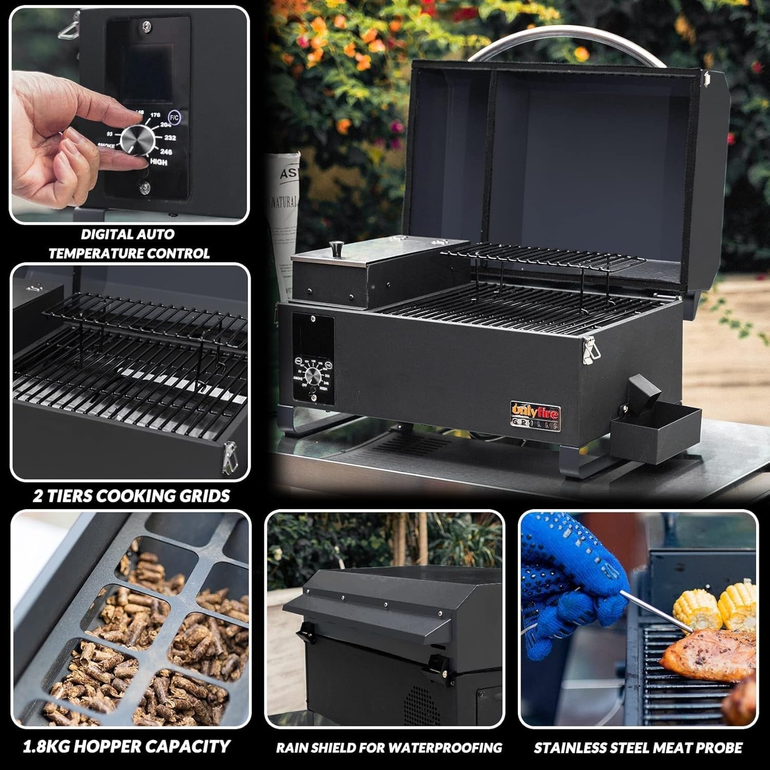 Portable Pellet Smoker BBQ Grill Tabletop 2-Tier Outdoor Cooker Auto Temp