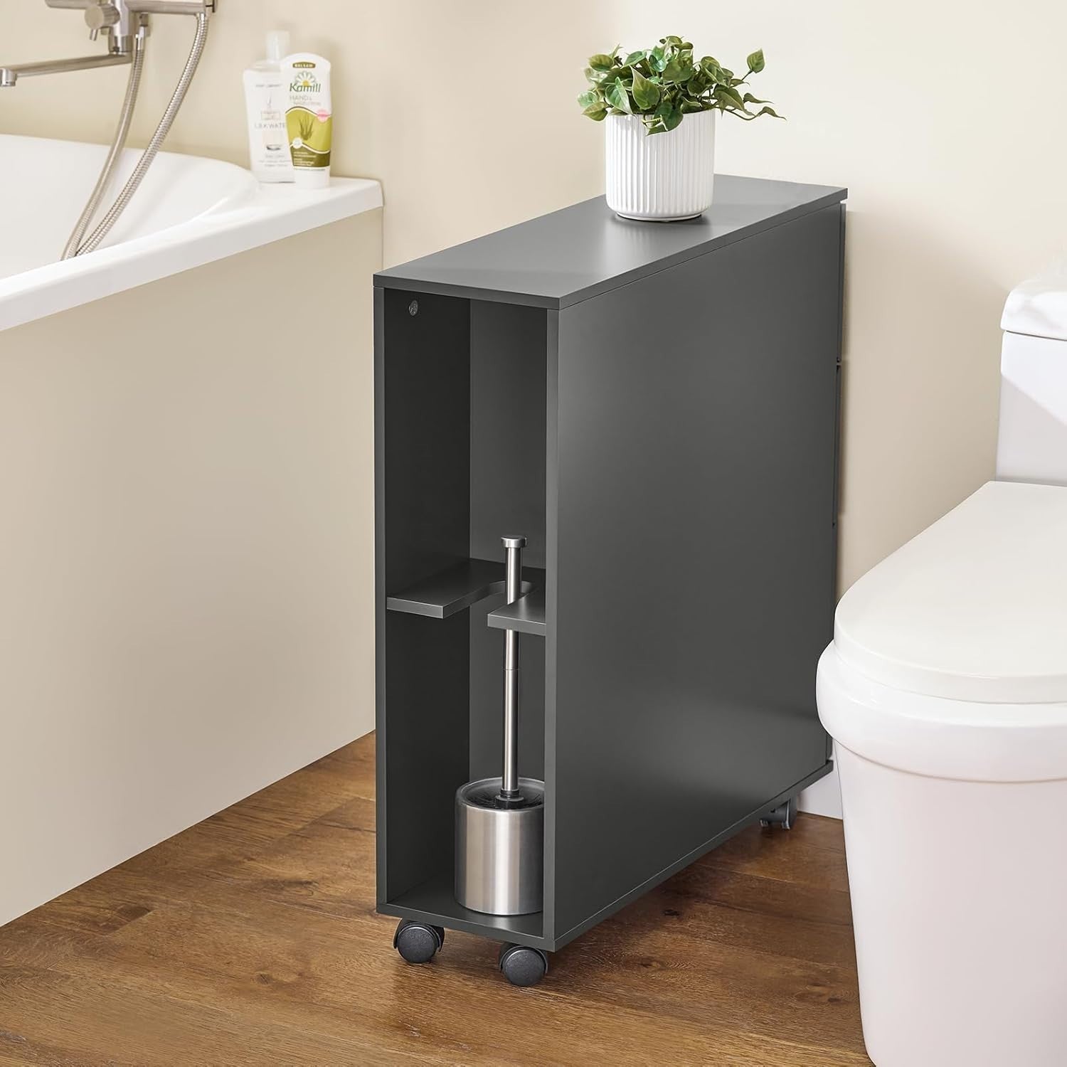 Slim Bathroom Storage Cabinet on Wheels 3 Drawers Dark Grey 20x60x70cm