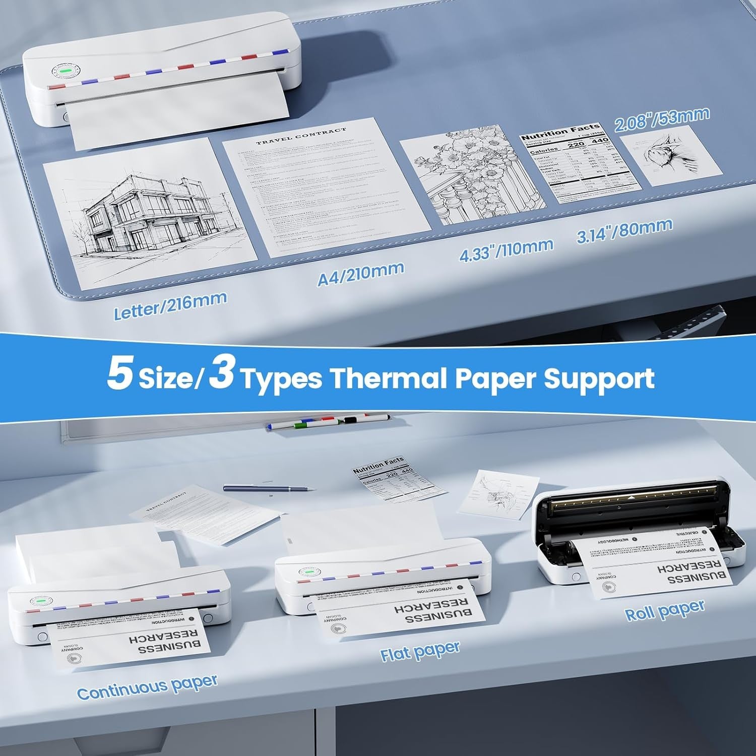 A4 Portable Thermal Printer 300DPI Bluetooth Wireless White