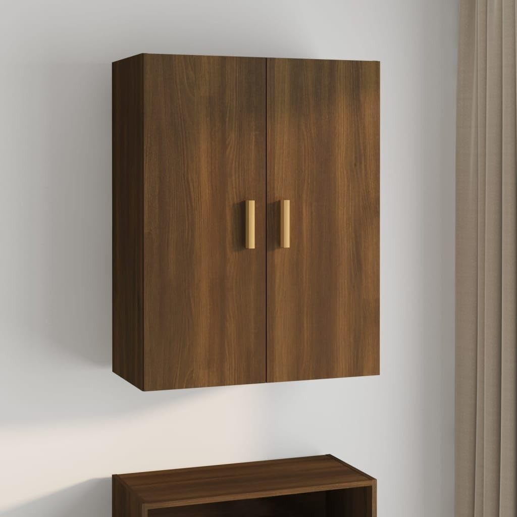 Brown Wall Cabinet Storage Unit with Doors, 3 Compartments, Modern Look
