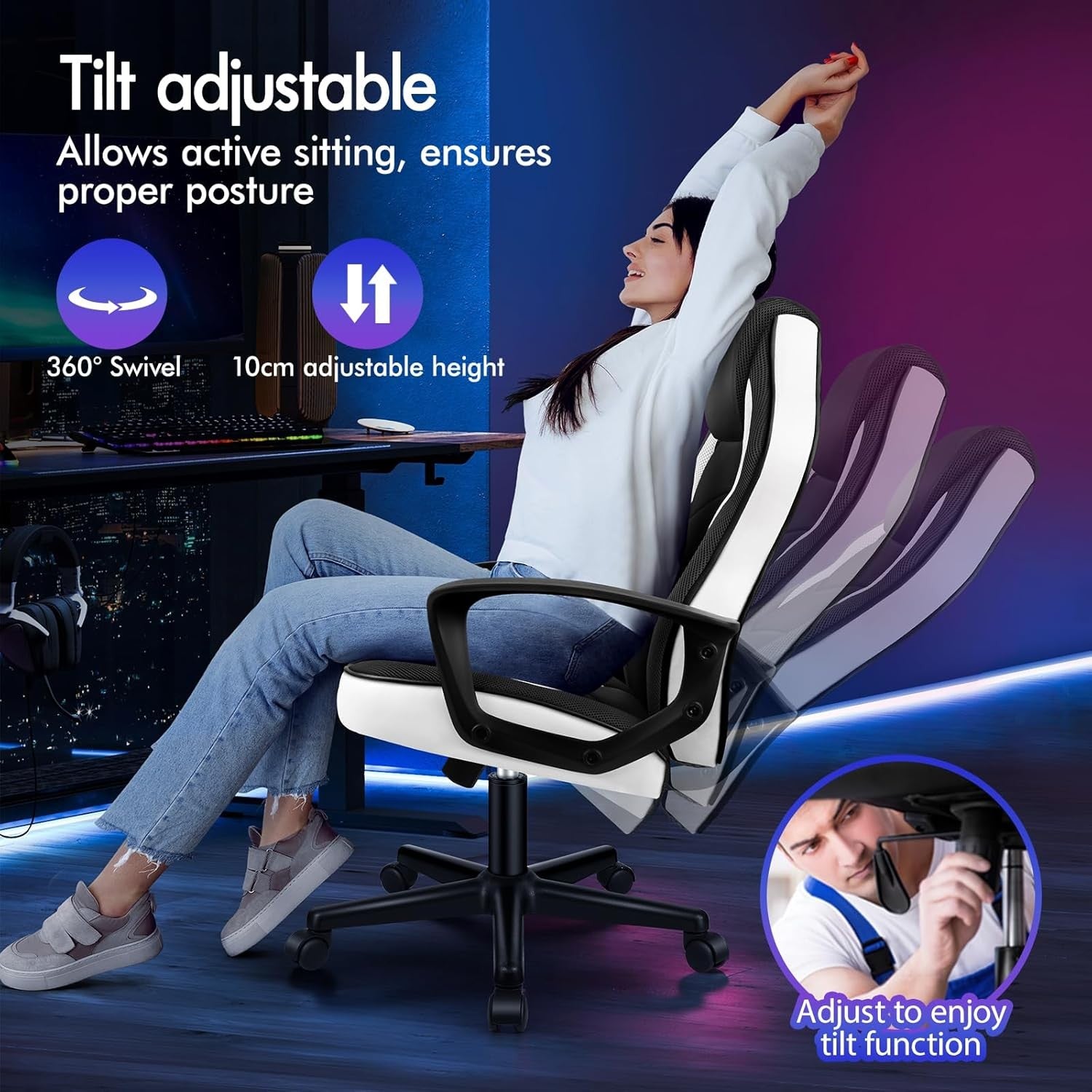 Ergonomic Gaming Chair Racing Style Swivel Desk Chair White