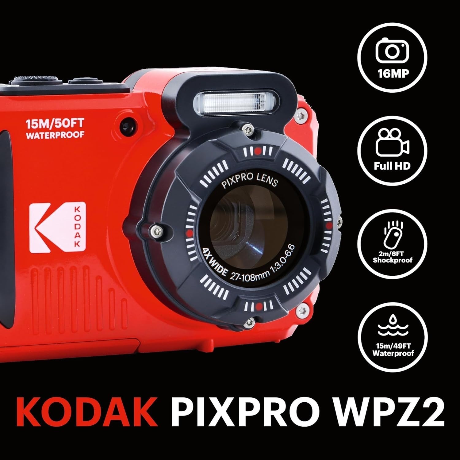Waterproof Digital Camera 4X Zoom Optical Stabilisation Red Compact