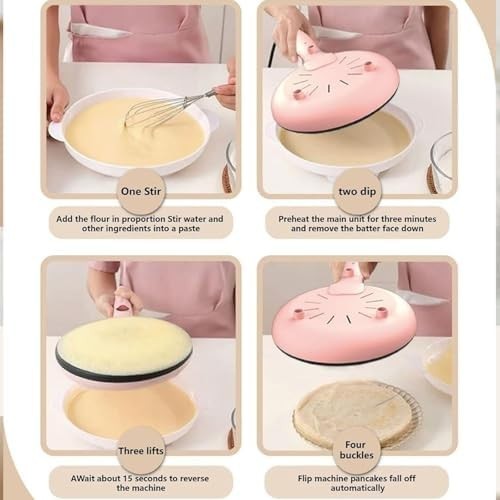 Electric Crepe Maker 8" Non-Stick Handheld Pancake Maker Auto Thermostat Pink