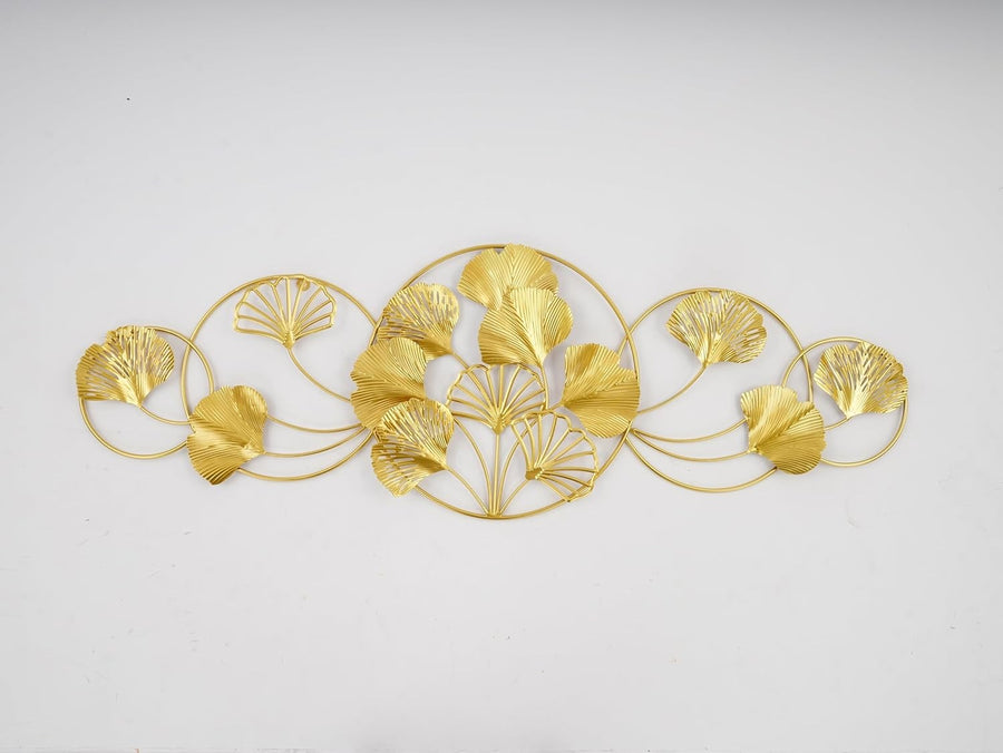 Gold Ginkgo Leaf Metal Wall Art 128x43cm 3D Decor