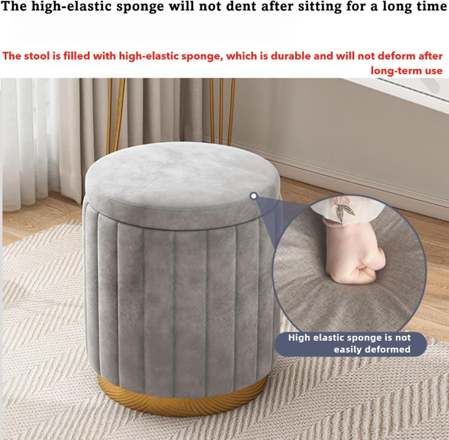 Leather Grey Vanity Stool with Storage – Compact Dressing Table Seat