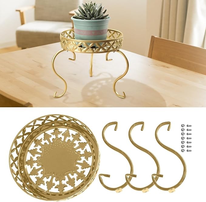Gold Metal Plant Stand Indoor Outdoor Anti-Rust Flower Pot Holder 25cm