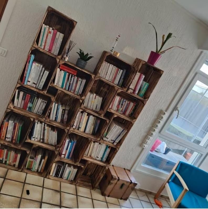 Brown Burnt Effect Wooden Crates 29x24x39cm – Handmade Set of 5