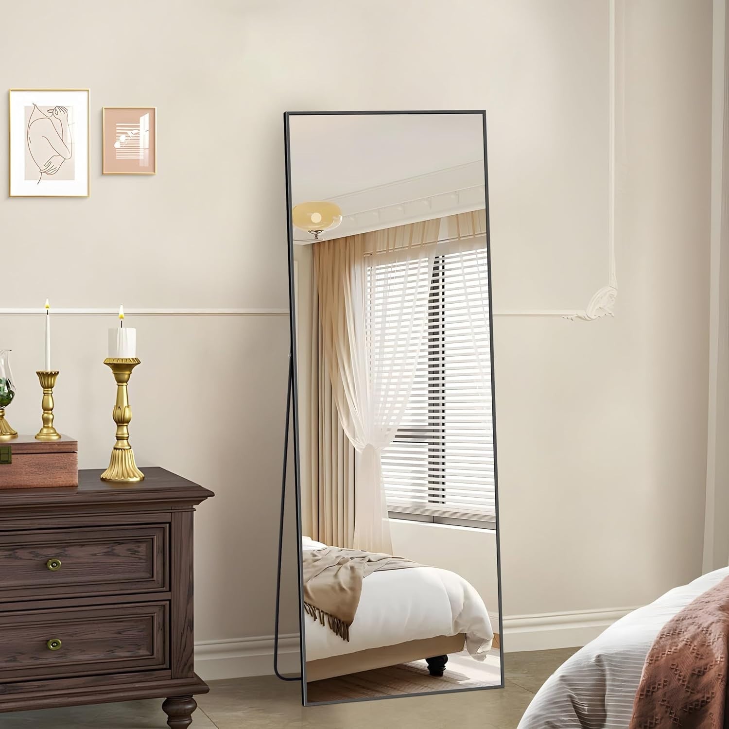 Large Full Length Wall & Floor Mirror 161x52cm Sleek Black Frame