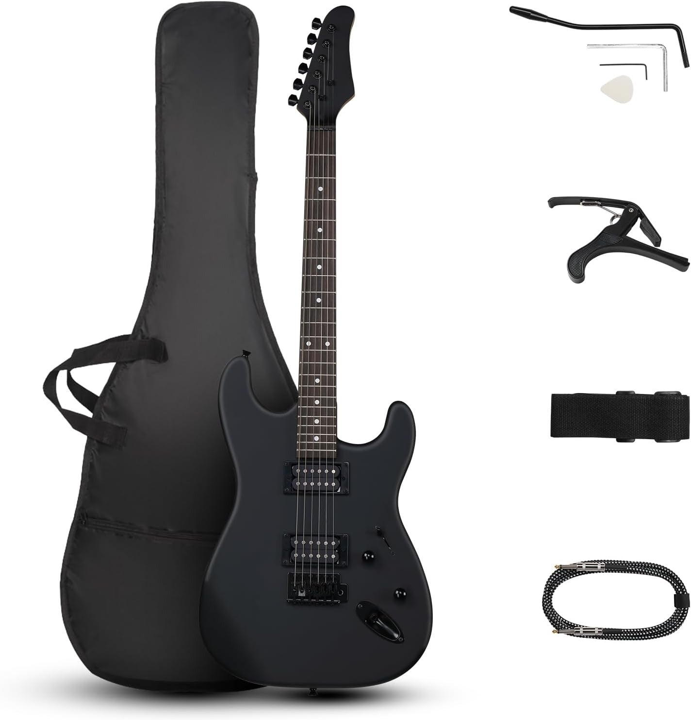 39in Electric Guitar HH Pickups Starter Kit Black w/Bag
