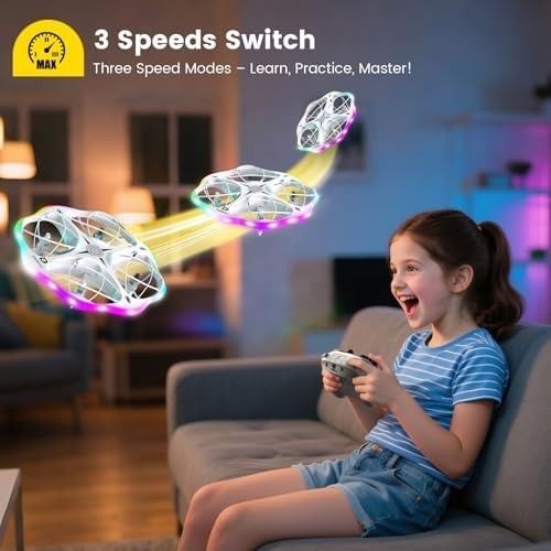 DEERC D13 Kids Mini Drone, LED Lights, Obstacle Avoidance, 21 Min Flight