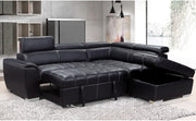 Black Leather Corner Sofa Bed w/ Storage Ottoman – L Shape, Right Hand, 4-5 Seat
