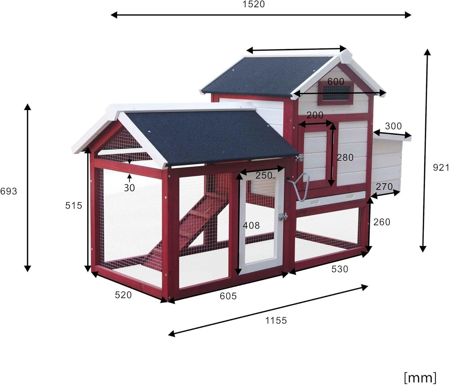 Wooden Chicken Coop with Run Nest Box 152x52x92cm