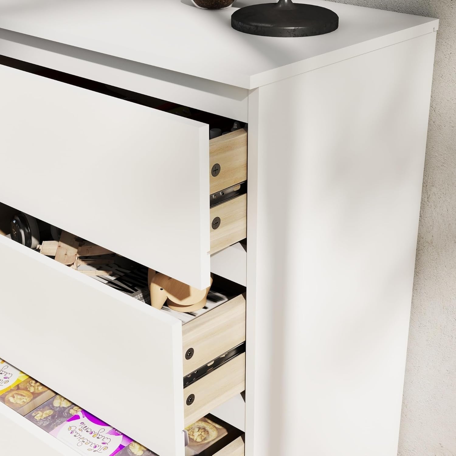 Modern White 8 Drawer Chest Wide Storage Unit No Handles 115x95x39cm