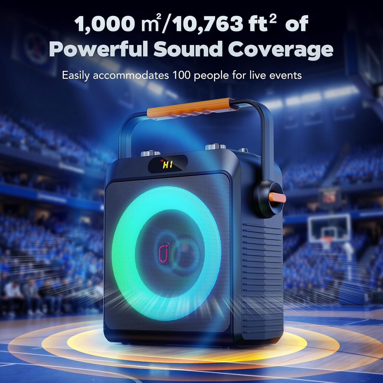 Karaoke Machine 2 Wireless Mics Bluetooth Speaker Bass Boost LED