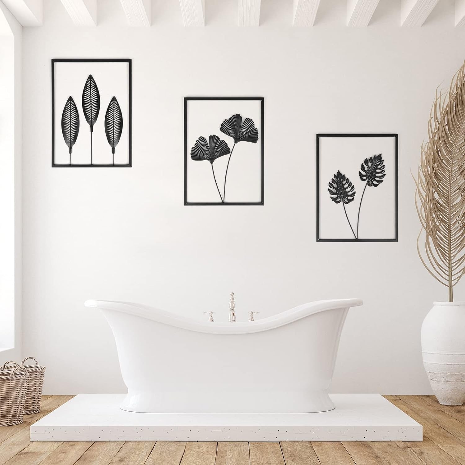 Black Metal Wall Decor Set LED Leaf Wall Art Hanging Set of 3