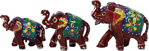 Hand Painted Elephant Ornaments Set of 3 | Colourful Decor Figurines