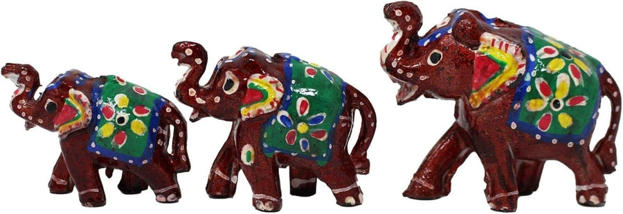 Hand Painted Elephant Ornaments Set of 3 | Colourful Decor Figurines