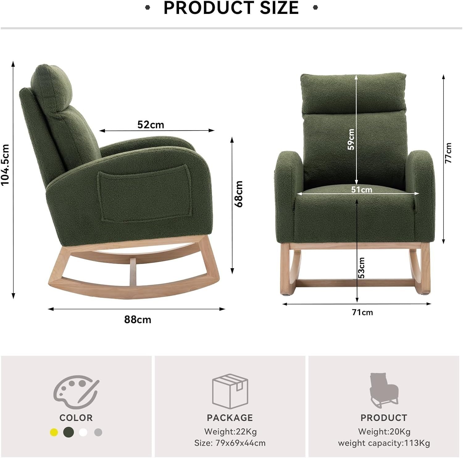 Nursery Rocking Chair with Side Pocket, Boucle Glider, Comfy & Stylish