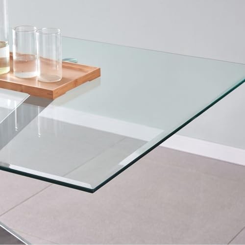 Rectangular Glass Dining Table 150cm Clear Top Silver Metal Legs 6 Seater