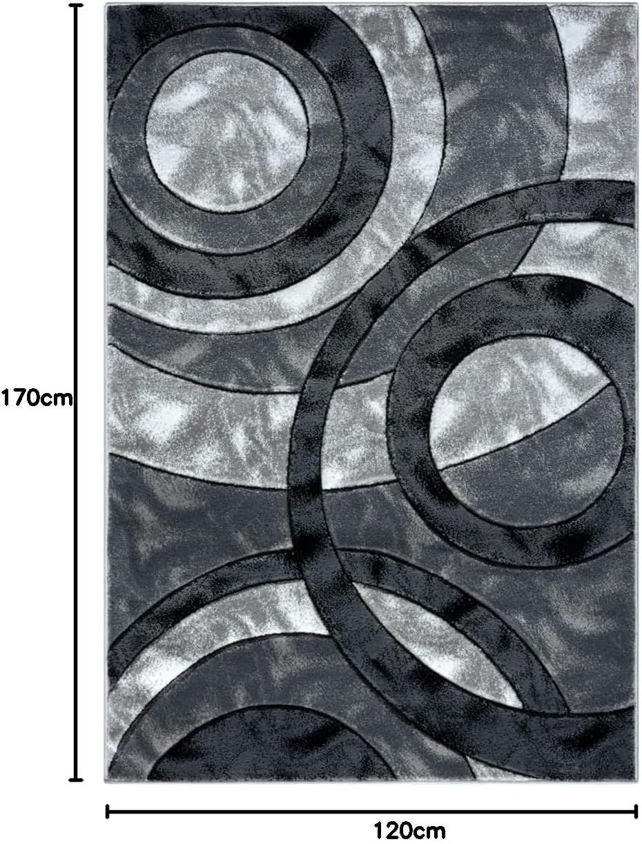 Luxury Grey Circle Rug 120x170cm – Soft High Pile Non Slip Carpet